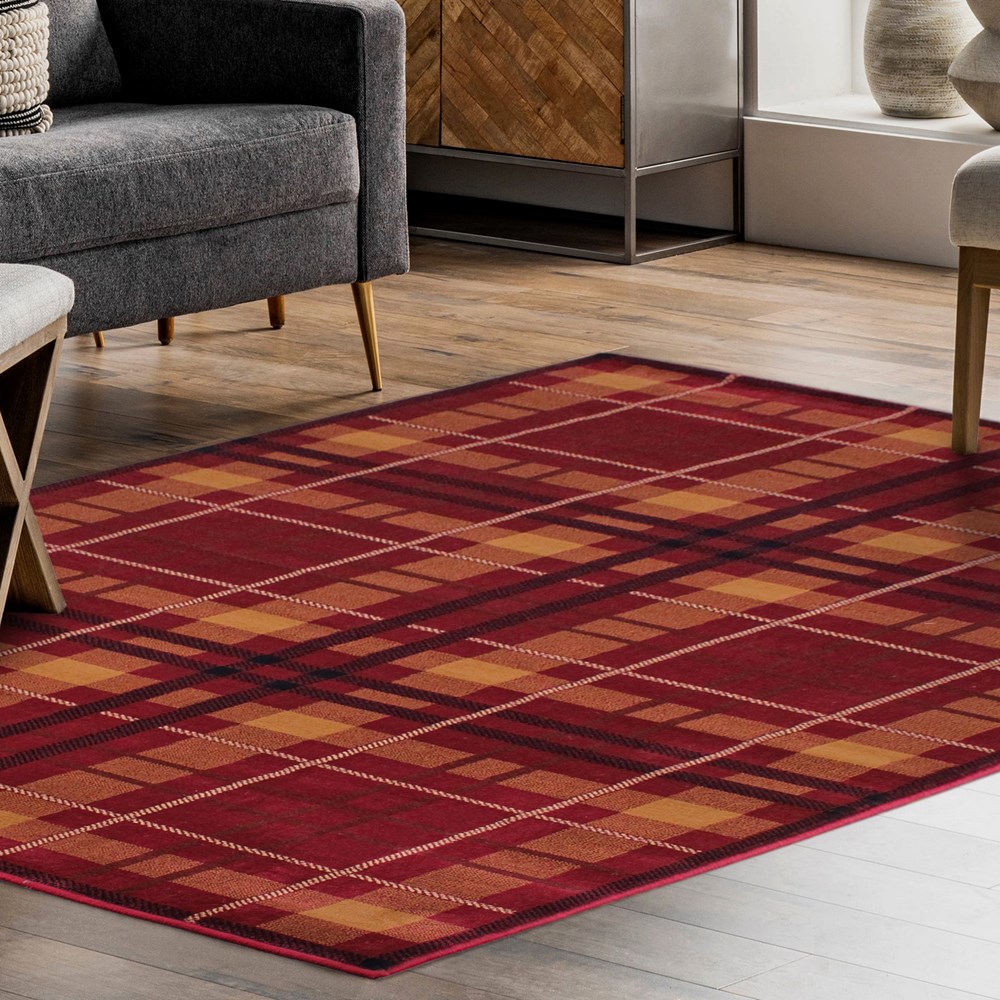 Tartan Check Modern Rugs in Red